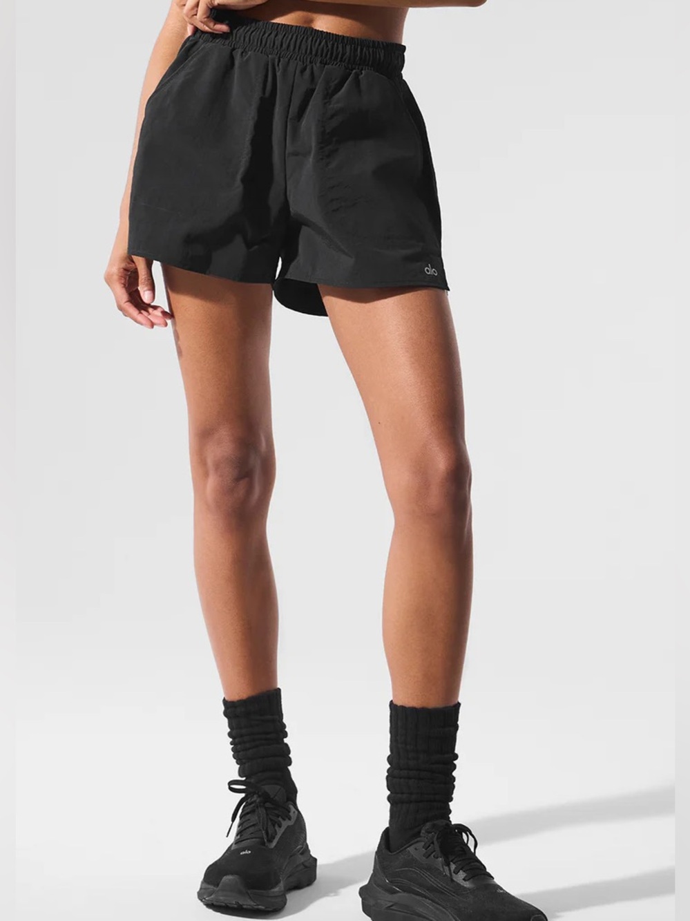 Alo Yoga Black Alumni Shorts, XXS